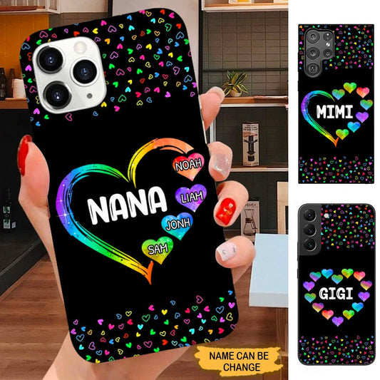 Color Heart Grandma with Grandkids Nana Mommy Personalized Phone Case SC2494 Phone case ShinyCustom Phone Case 