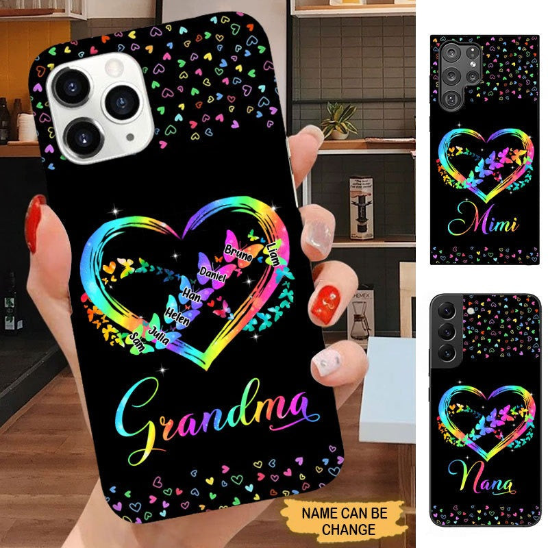 Colorful Butterflies Heart Grandma Nana Mimi Personalized Phone Case Phone case FUEL 