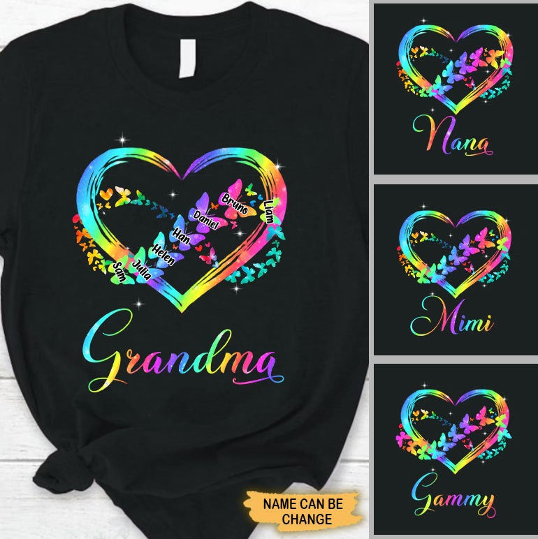Colorful Butterflies Heart Grandma Nana Mimi Personalized Shirt Apparel Gearment 