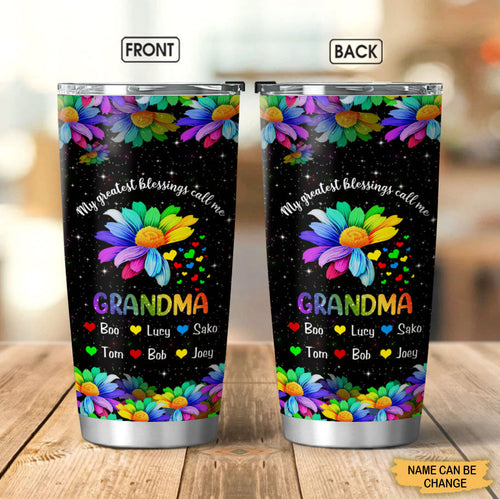 Colorful Flower My greatest blessings called me Grandma Personalized Tumbler Tumbler ShinyCustom - The Best Personalized Gift Store 