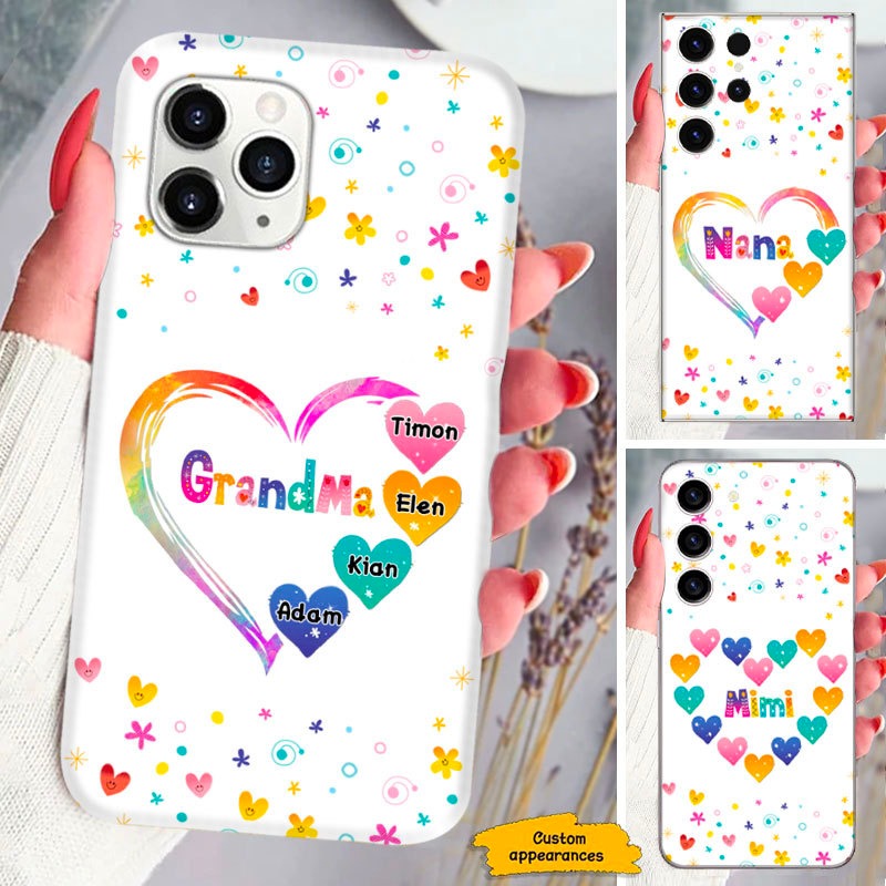 Colorful Hearts Nana Mimi Gigi Mommy Grandma Personalized Phone Case SC293234
