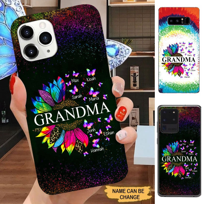 Colorful Sunflower Butterflies Grandma with Grandkids Personalized Phone case Phone case FUEL 