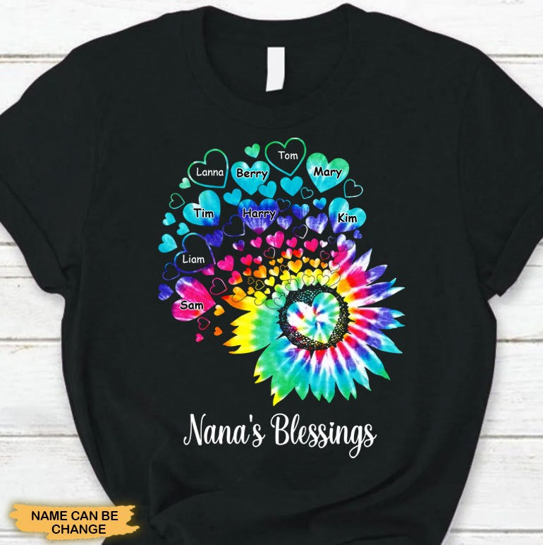 Colorful Sunflower Heart Nana's Blessings Grandma Personalized Shirt Apparel Gearment 