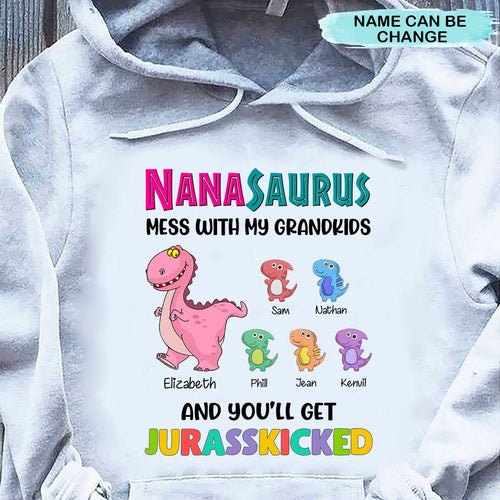 Dinosauer Nanasaurus Grandmasaurus Personalized Hoodie Shirt SC5109 Apparel ShinyCustom 