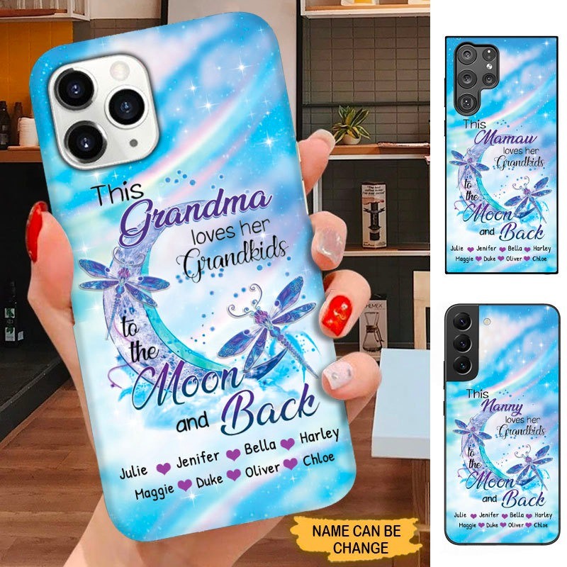 Dragonfly This Grandma love her grandkids to the moon and back Nana Mommy Personalized Phone case SC12103 Phone case ShinyCustom Phone Case 