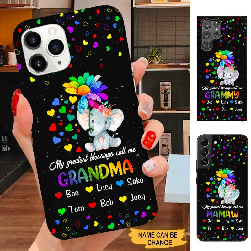 Elephant My Greatest Blessings call me Grandma Nana Mommy Personalized Phone Case SC15094 Phone case ShinyCustom Phone Case 
