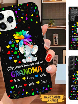 Elephant My Greatest Blessings call me Grandma Nana Mommy Personalized Phone Case SC15094