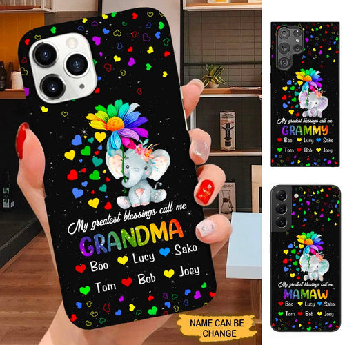 Elephant My Greatest Blessings call me Grandma Nana Mommy Personalized Phone Case SC15094 Phone case ShinyCustom Phone Case 