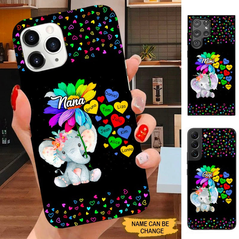 Elephant heart flower Grandma with Grandkids Nana Mommy Personalized Phone Case SC26812 Phone case ShinyCustom Phone Case 
