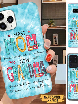 First Mom Now Grandma with Grandkids Heart Personalized Phone case