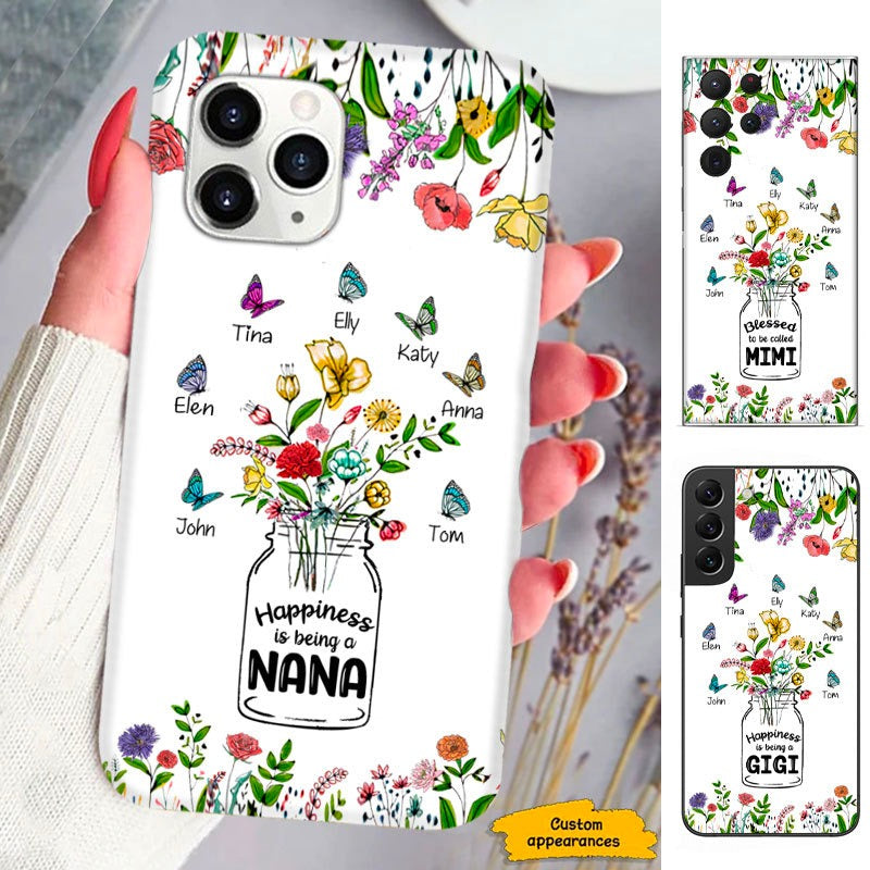 Flower Butterfly Happiness is being a Nana Grandma Mimi Mommy Personalized Phone Case SC283236