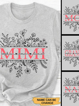 Flower Grandma with Grandkids Mom Nana Mimi Personalized Shirt