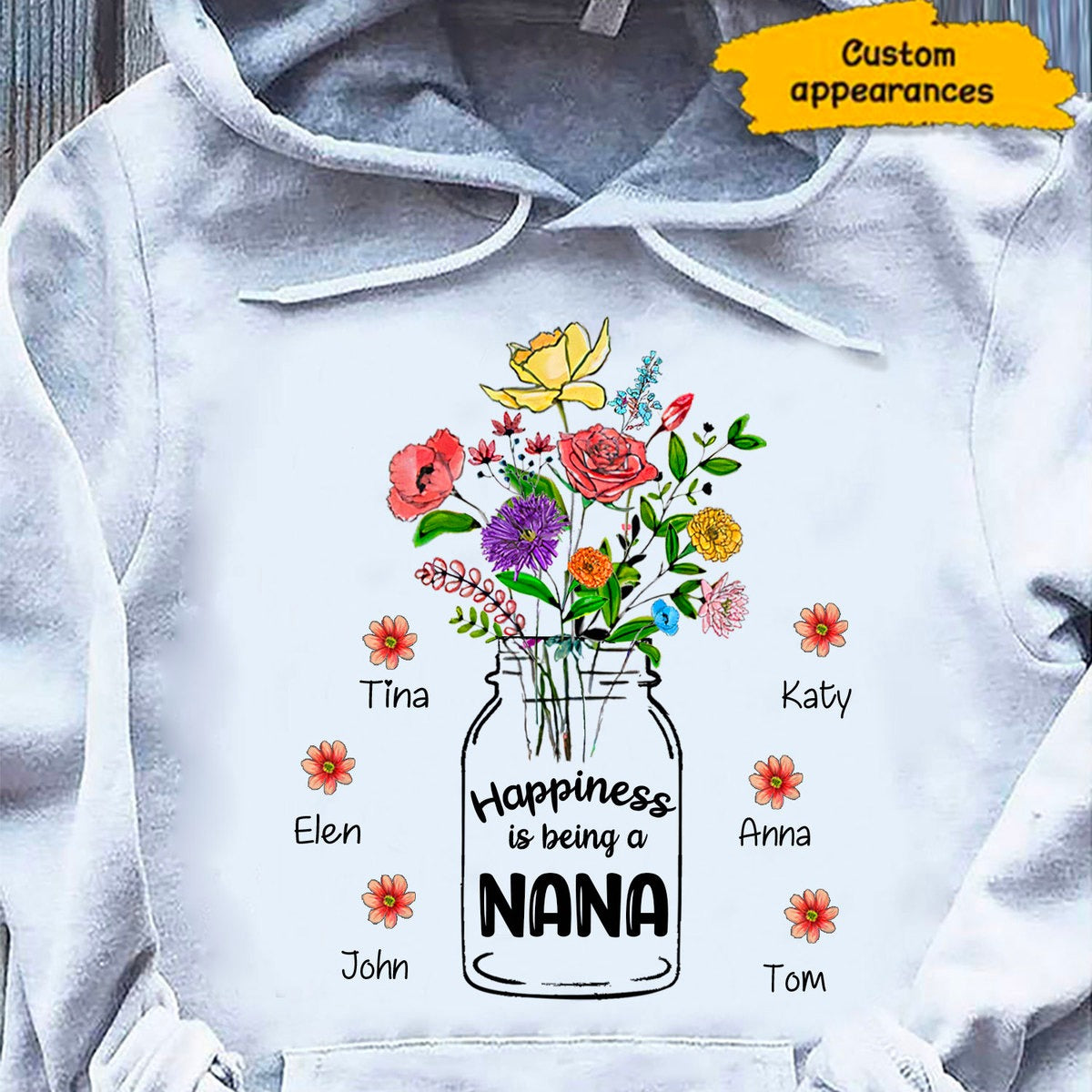 Flower Happiness is being a Nana Mimi Mom Grandma Personalized Hoodie Shirt SC912317