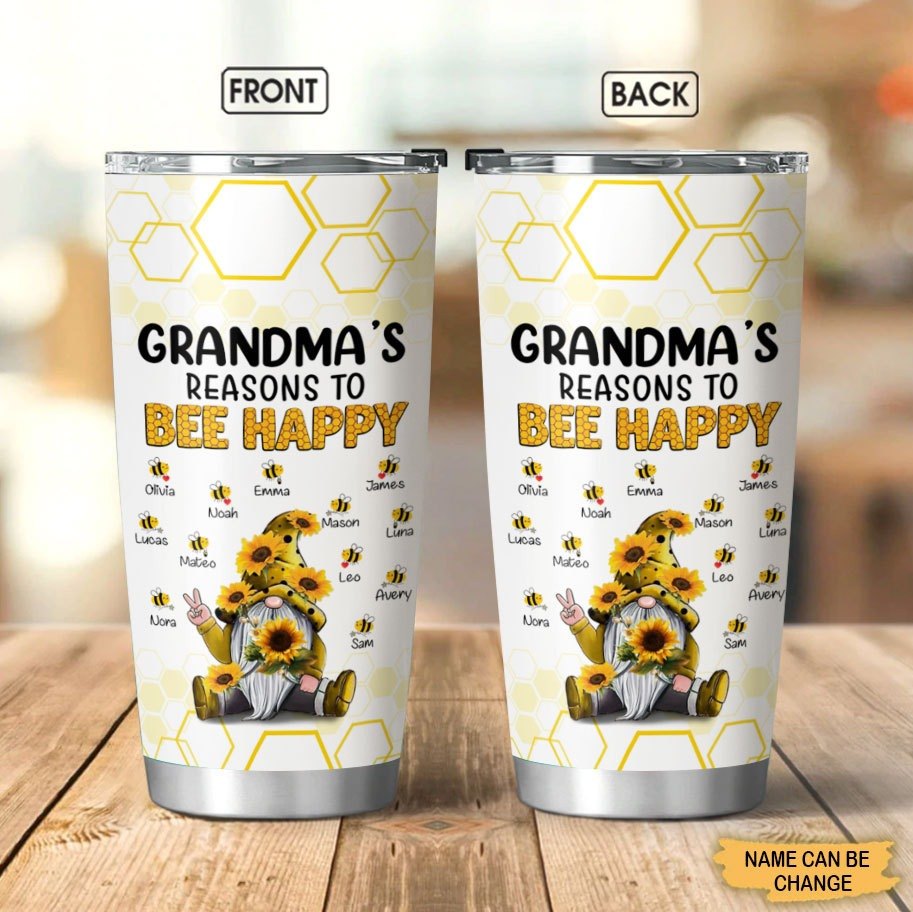 Gnome Grandma's Reasons to be Happy Mommy Auntie Personalized Tumbler Tumbler ShinyCustom - The Best Personalized Gift Store 