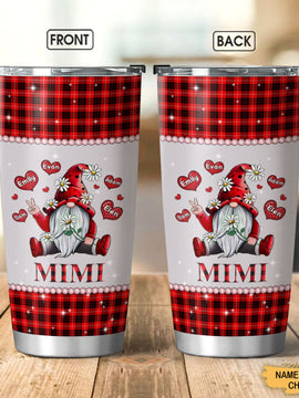 Gnome Grandma with Grandkids Red Plaid Personalized Tumbler