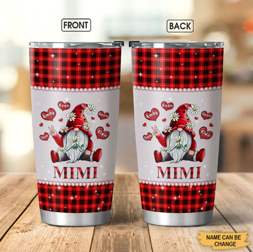Gnome Grandma with Grandkids Red Plaid Personalized Tumbler Tumbler ShinyCustom - The Best Personalized Gift Store 