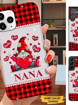 Gnome Heart Grandma Nana Mommy Red Plaid Personalized Phone Case SC141011