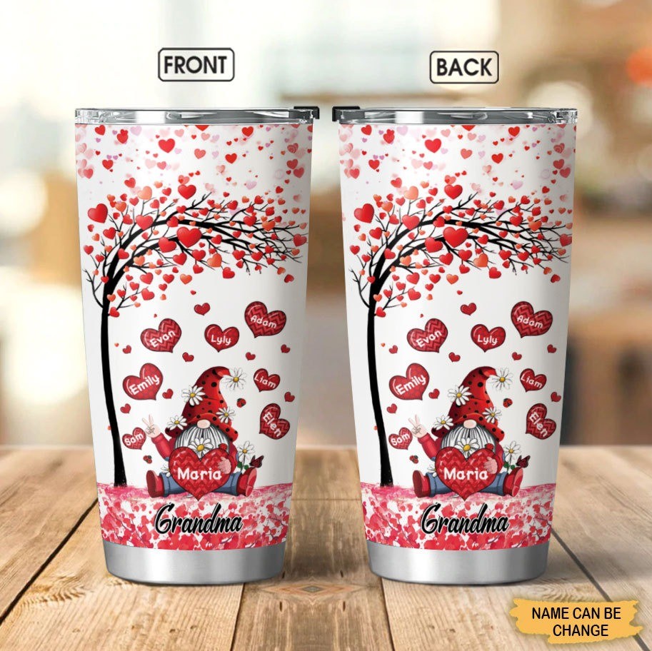 Gnome Heart Tree Grandma with Grandkids Personalized Tumbler Tumbler ShinyCustom - The Best Personalized Gift Store 