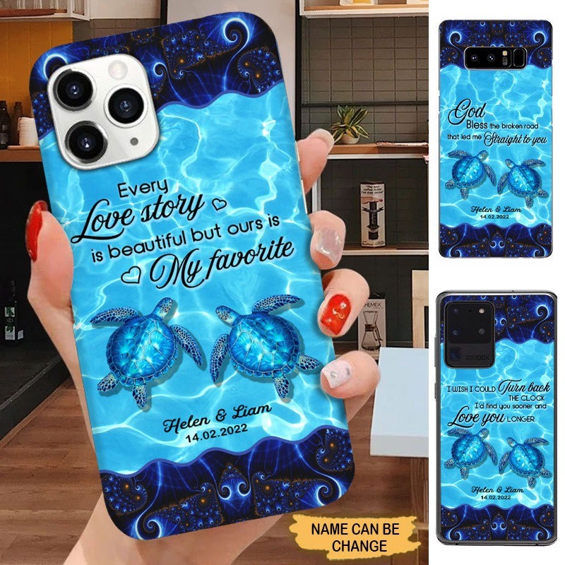 God bless the broken road that led me straight to you Turtle Couple Personalized Phone case Phone case FUEL