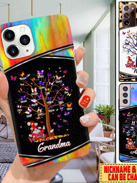 Grandma Gnome Butterflies Tree Grandkid Name Personalized Custom Phone Case 18jan22ndh02