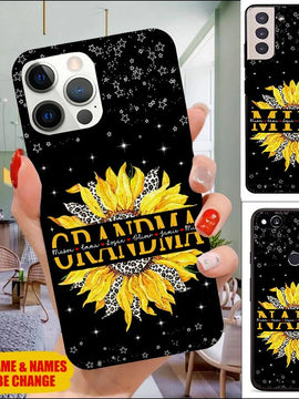 24NDH120803 Grandma with Grandkids Sunflower Leopard Mommy, Auntie,  Nana Personalized Phone case