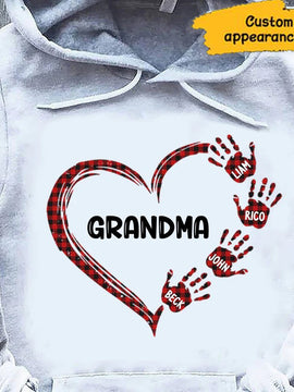 Grandma Mom Heart Hand Print Personalized Hoodie Shirt SC121103