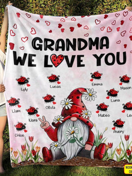 Grandma We Love You Grandma's Love Bugs Personalized Blanket SC2763