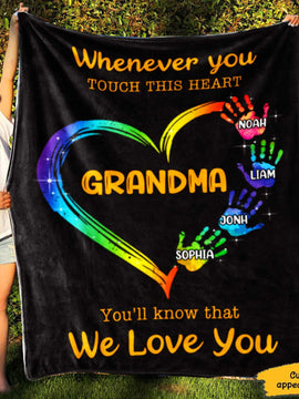 Grandma Whenever You Touch This Heart Personalized Blanket SC2764