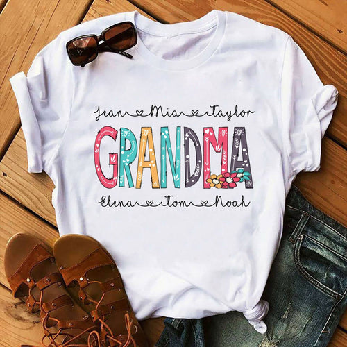 Grandma and Grandkids Personalized Hoodie Shirt Apparel Gearment 