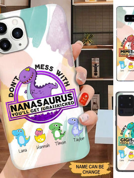 Grandma with Grandkids Don't Mess with Nanasaurus Personalized Grandma Phone Case