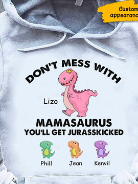 Grandma with Grandkids Don't Mess with Nanasaurus Personalized Hoodie Shirt SC10114