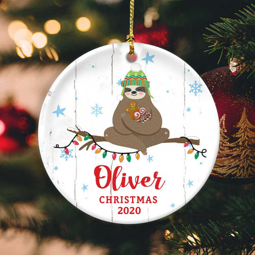 Sloth Personalized Name Circle Ornament hp-14hl014 Dreamship 