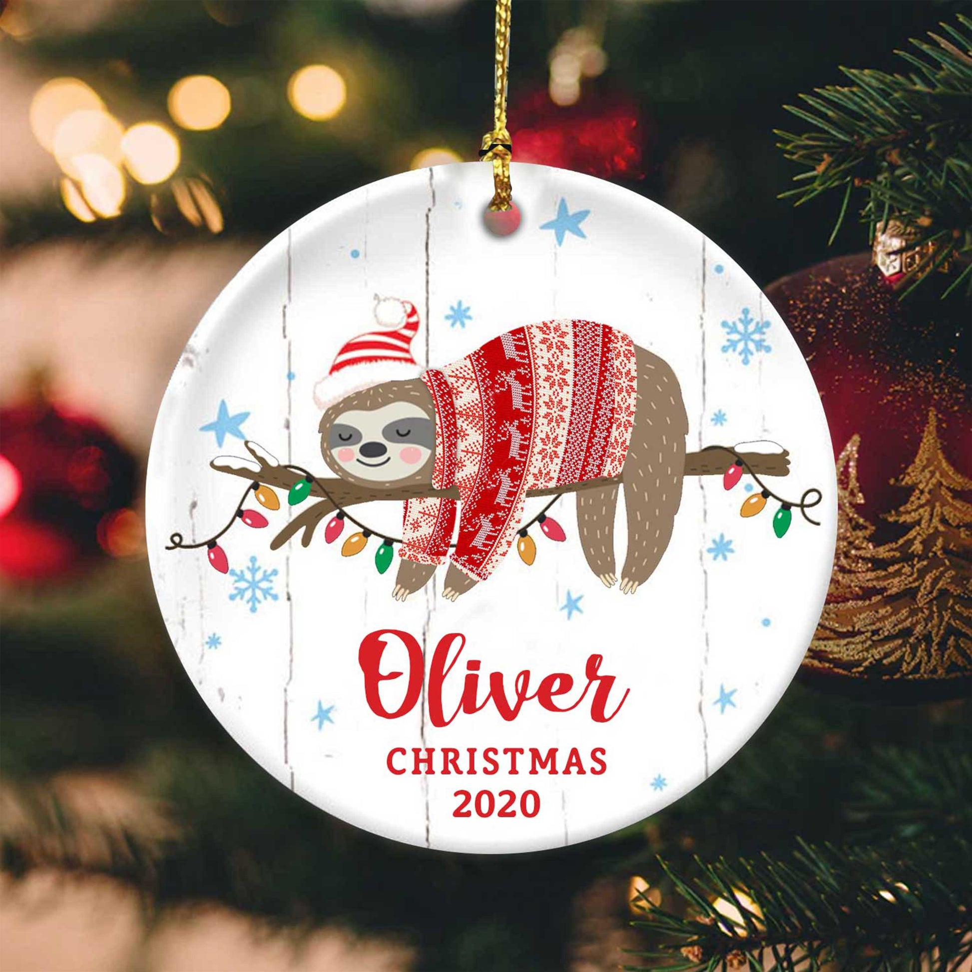 Sloth Personalized Name Circle Ornament hp-14hl015 Dreamship 