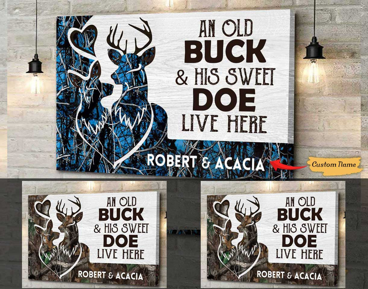 An Old Buck and His Sweet Doe Live Here Couple Personalized wall art Canvas Canvas Dreamship 