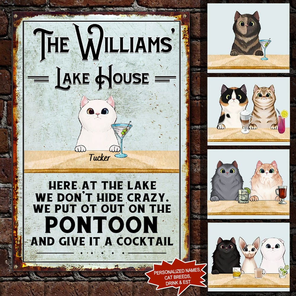 Personalized Custom Dog And Cat Lake House Metal Sign Dog And Cat Metal Sign Human Custom Store 