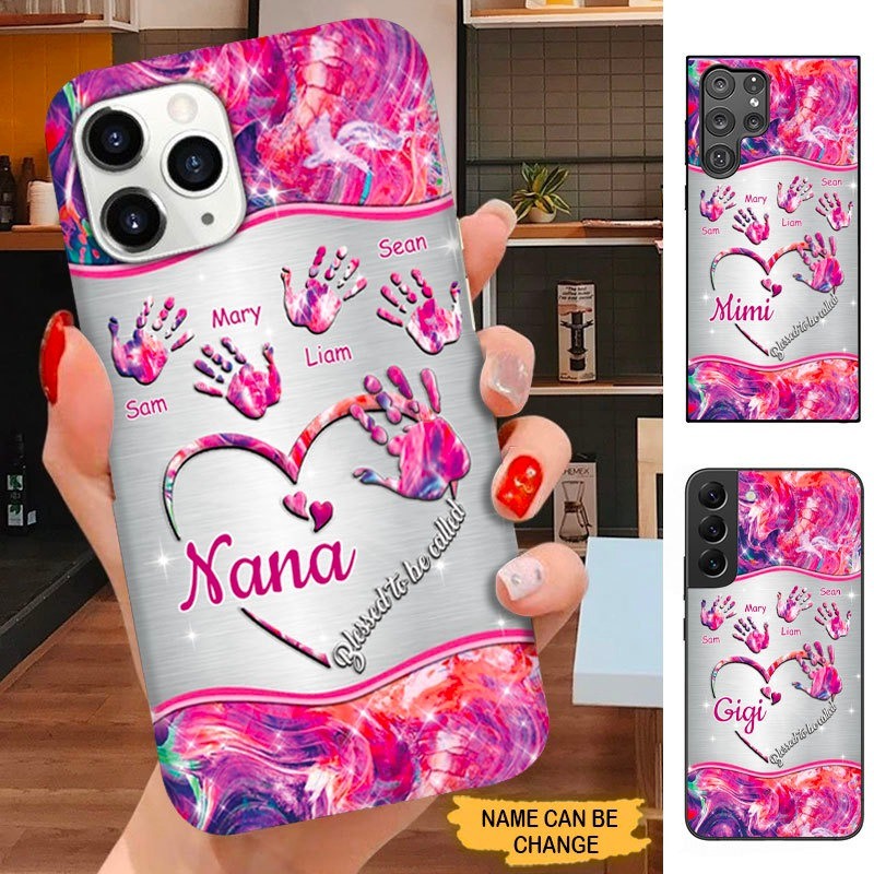 Handprint Blessed To Be called Nana Mimi Gigi Grandma Personalized Phone case SC3086 Phone case ShinyCustom Phone Case 