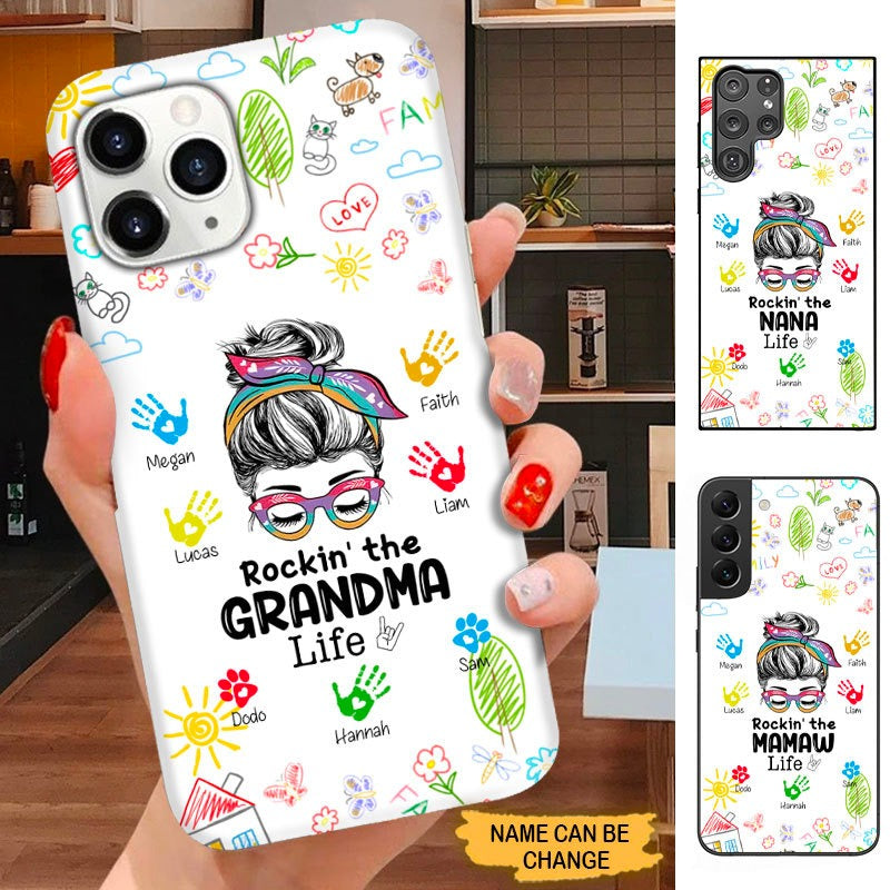 Handprint Bun Hair Rocking the Grandma Life Nana Mommy Personalized Phone Case SC7093 Phone case ShinyCustom Phone Case 