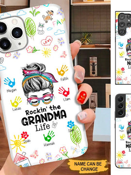 Handprint Bun Hair Rocking the Grandma Life Nana Mommy Personalized Phone Case SC7093