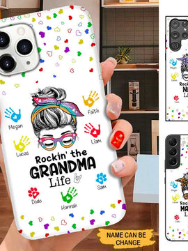 Handprint Rockin The Grandma Life Nana Mommy Personalized Phone Case SC15096