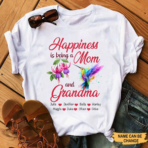 Hummingbird Happiness is being a Mom and Grandma Personalized Shirt Apparel Gearment 