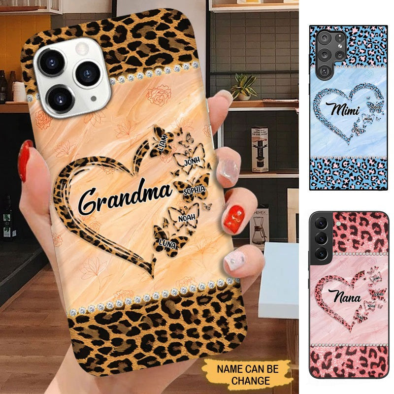 Heart Butterflies Leopard Pattern Grandma Nana Mimi Mommy Personalized Phone case Phone case FUEL 