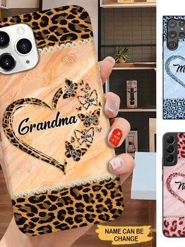 Heart Butterflies Leopard Pattern Grandma Nana Mimi Mommy Personalized Phone case