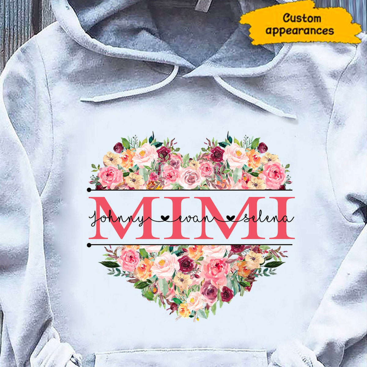 Heart Flower Grandma Nana Mimi Mom Personalized Hoodie Shirt SC912318