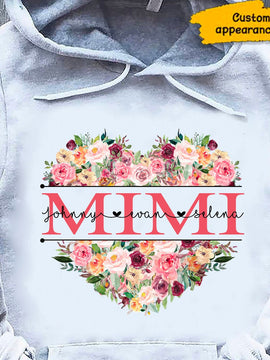 Heart Flower Grandma Nana Mimi Mom Personalized Hoodie Shirt SC912318