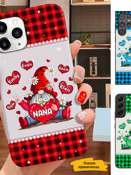 Heart Gnome Grandma with Grandkids Nana Mommy Red Plaid Personalized Phone Case SC271233