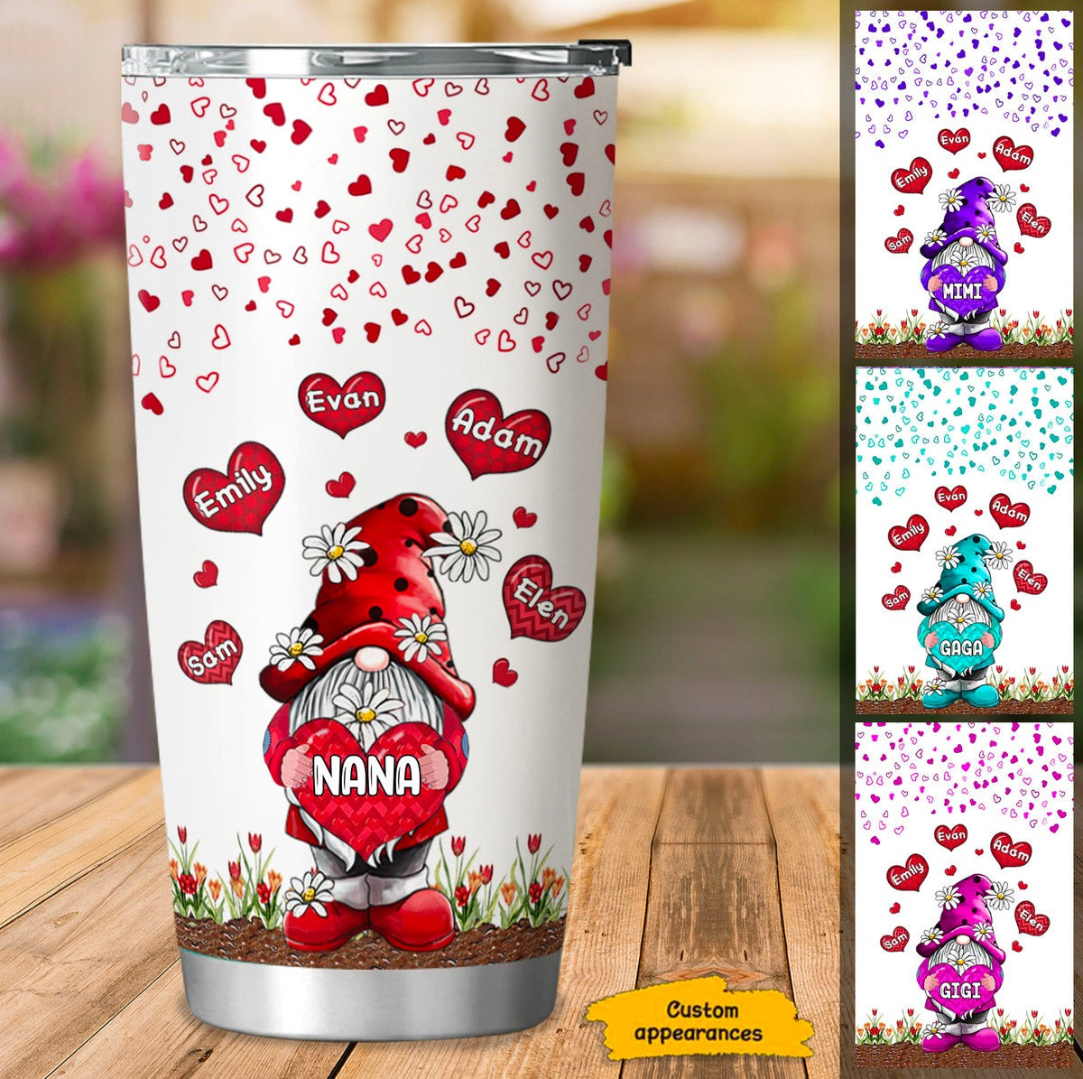 Heart Gnome Nana Mimi Gigi Mommy Grandma Personalized Tumbler SC273232