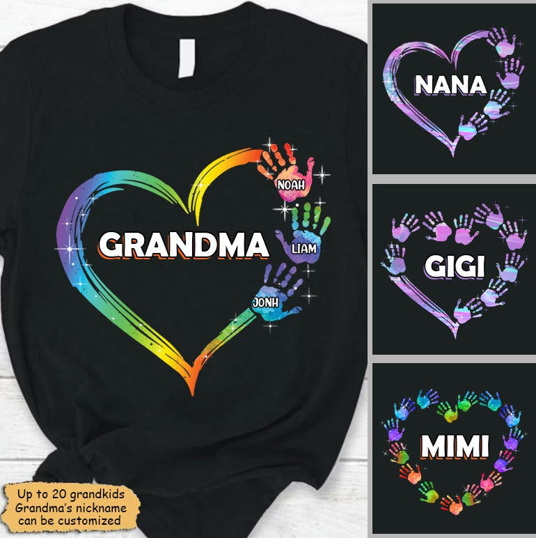 Heart Hand Print Grandma Mommy Aunite Personalized Shirt Apparel Gearment 