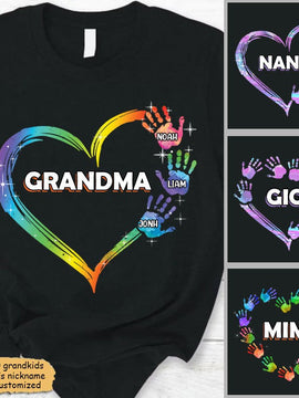 Heart Hand Print Grandma Mommy Aunite Personalized Shirt