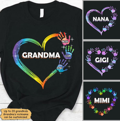 Heart Hand Print Grandma Mommy Aunite Personalized Shirt Apparel Gearment 
