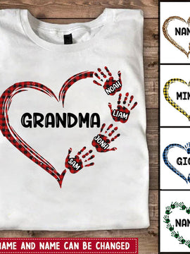 Heart Hand Print Grandma Mommy Auntie Personalized Shirt